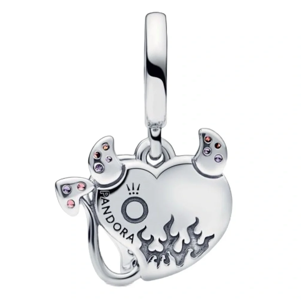 S925 Sterling Silver Devil Heart Double Dangle Charm - NWT